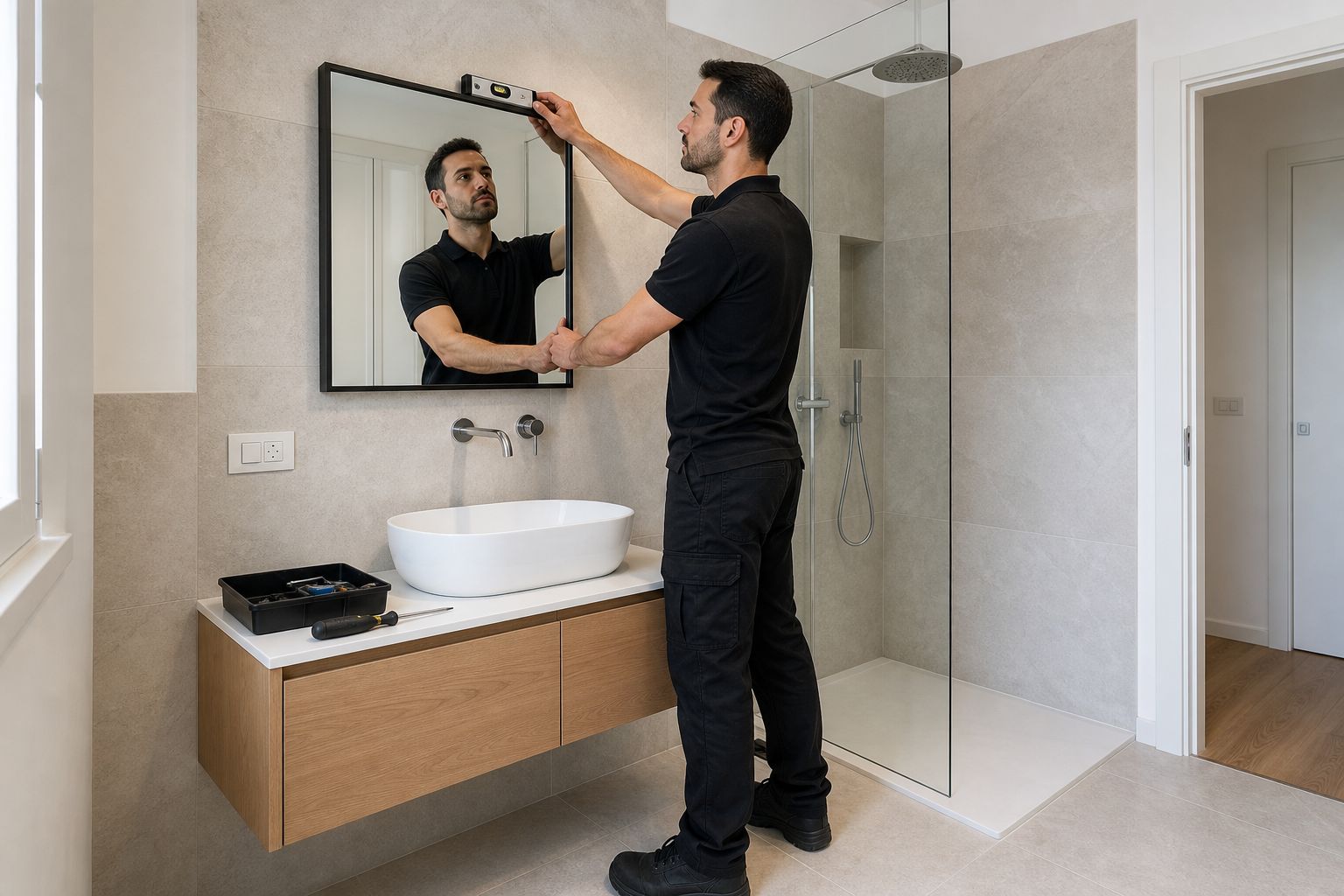 Installazione dello specchio del bagno